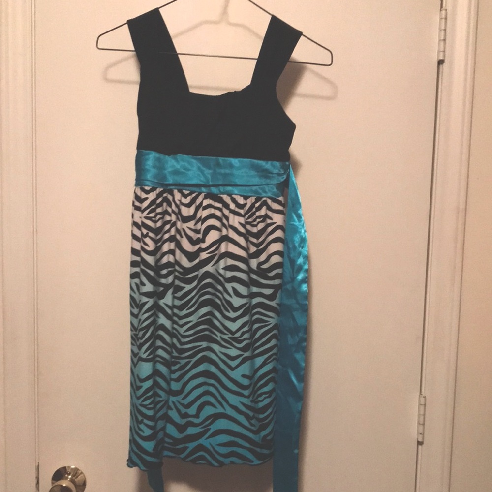 Black and white Sundress with turquoise sash